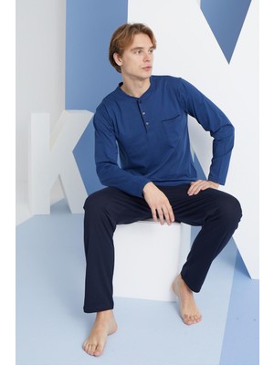 Kly Erkek Uzun Kol Midi Yaka Indigo Pijama Takımı C9T2N5O0