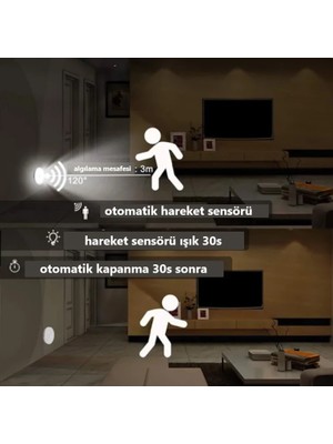 Rultech 1 Adet Harekete Duyarlı Sensörlü Sarjlı Mıknatıslı Gün Işık LED Mutfak, Banyo, Yatak Odası LED Işık Cabinet Aydınlatma Kabinet