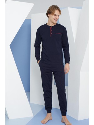 Kly Erkek Uzun Kol Midi Yaka Lacivert Pijama Takımı C9T2N4O4