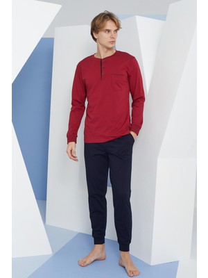 Kly Erkek Uzun Kol Midi Yaka Bordo Pijama Takımı C9T2N4O4