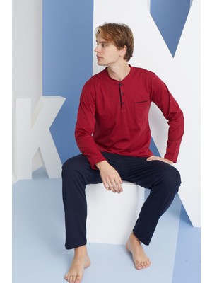 Kly Erkek Uzun Kol Midi Yaka Bordo Pijama Takımı C9T2N5O0