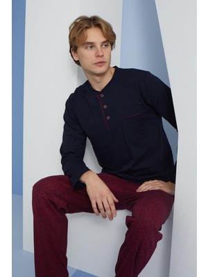 Kly Erkek Uzun Kol Midi Yaka Lacivert Pijama Takımı C9T2N5O3