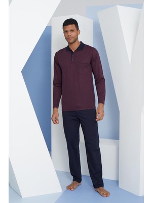 Kly Erkek Uzun Kol Polo Yaka Bordo Pijama Takımı C9T2N4O7
