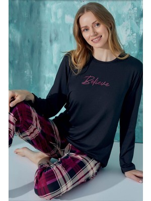 Cotonhause Kadın Uzun Kol Siyah Pijama Takımı C5T0N9O02-12