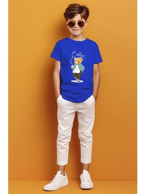 Adabebek Coffee Yazılı Kahve Içen Ayıcık Baskılı Erkek Çocuk T-Shirt