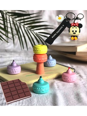 Çılgıntrend Makaron 6'lı Keçeli Kalem ve Çikolata Kokulu Misgibi Defter Anahtarlık set