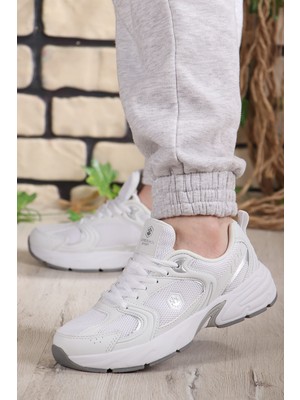 Lumberjack Pol WMN FX Kadın Spor Ayakkabı Beyaz-Gümüş Memory Taban Düz Taban Konforlu Tasarım