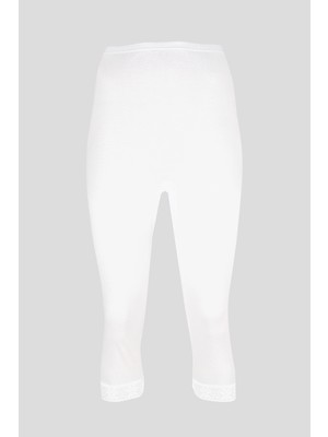 Ceylanoğlu 4'lü Bayan Likralı Katlamalı Diz Altı TAYT-278 Beyaz