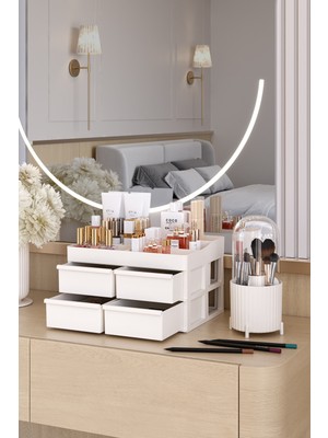 Pufwin Home Alfa Çok Amaçlı Makyaj Takı Fırçalık Banyo Kozmetik Düzenleyici Saklama Kutusu Organizer Seti 2'li