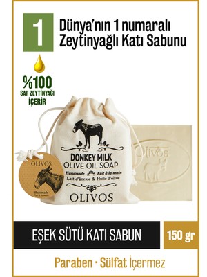Olivos %100 Doğal Eşek Sütü Ve Zeytinyağlı Katı Sabun Eşek Sütlü El Sabunu Yoğun Nemlendirici Kese Hediyeli 150 Gr