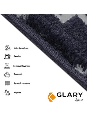 Glary Home GH40A-WGRY-GRY3 Kare Desenli Kaydırmaz Tabanlı 3'lü Merdiven Halısı - Beyaz/gri