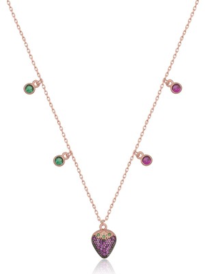 Nereze 925 Ayar Gümüş Rose Kaplama Çilek Figürlü Şans Kolye