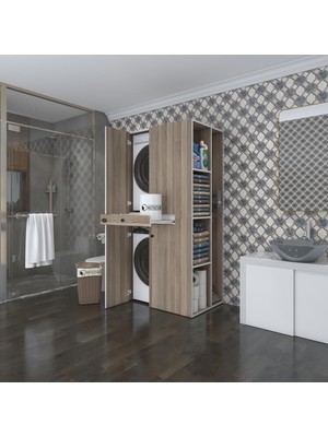 Kenz Life  Çamaşır-Kurutma Makinesi Dolabı Ahi Evran Sağ Crd 187*090*60 Çekmeceli Banyo