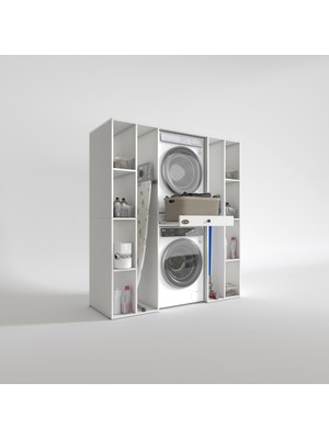 Kenz Life  Çamaşır-Kurutma Makinesi Dolabı Sadra Byz 187*170*60 Çekmeceli Raflı Banyo