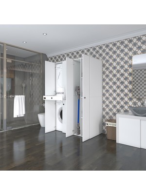 Kenzlife  Çamaşır-Kurutma Makinesi Dolabı Şahrur Sağ Byz 187*120*60 Çekmeceli Banyo