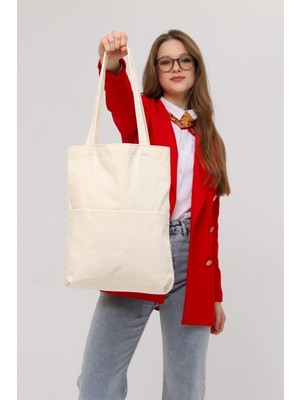 Çınar Bez Çanta 3 Cepli Ekru Gabardin Çanta