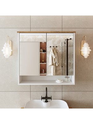 Roomart Banos Banyo Kulpsuz 2 Kapaklı Mat Beyaz Mdf 82 cm Aynalı Banyo Üst Dolabı