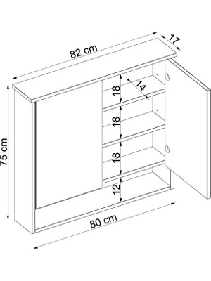 Roomart Banos Banyo Kulpsuz 2 Kapaklı Mat Beyaz Mdf 82 cm Aynalı Banyo Üst Dolabı