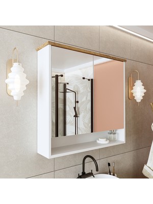 Roomart Banos Banyo Kulpsuz 2 Kapaklı Mat Beyaz Mdf 82 cm Aynalı Banyo Üst Dolabı