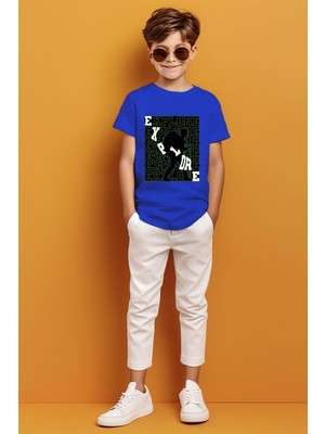 Adabebek Explore Yazılı Renkli Gölge Detaylı Baskılı Erkek Çocuk T-Shirt