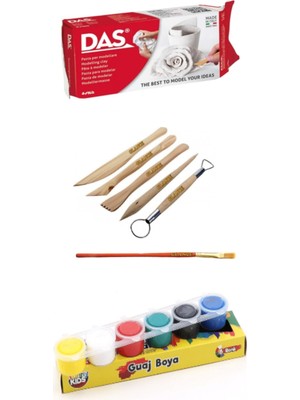 DAS Seramik Kil Başlangıç Seti Glance Modelaj Araçları ve Guaj Boya ile 500 Gr