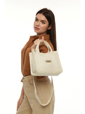 Çınar Bez Çanta 25X20X10 Bej Kanvas Tote Çanta Desenli Dayanıklı Kullanım