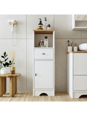 Roomart Banyo Dolabı Mdf 107 x 35 cm Çekmeceli Banyo Boy Dolabı Mat Beyaz