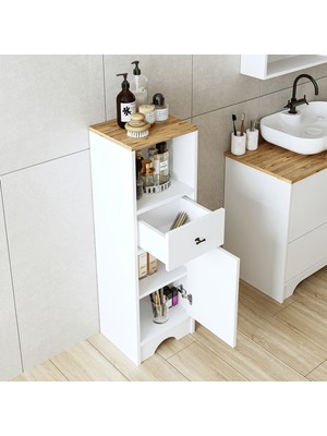 Roomart Banyo Dolabı Mdf 107 x 35 cm Çekmeceli Banyo Boy Dolabı Mat Beyaz