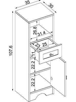 Roomart Banyo Dolabı Mdf 107 x 35 cm Çekmeceli Banyo Boy Dolabı Mat Beyaz