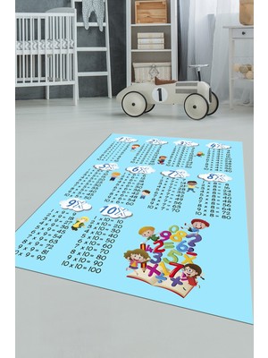 Evdeya Dijital Baskılı Kaymaz Yıkanabilir Çarpım Tablosu Desenli Çocuk Odası Halısı, Çocuk-05-Mavi,