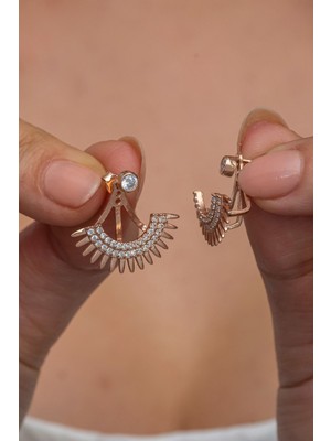 Nereze 925 Ayar Gümüş Rose Kaplama Göz Kirpiği Tasarım Küpe