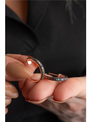 Nereze 925 Ayar Gümüş  15 mm Mix Taşlı Tamtur Küpe