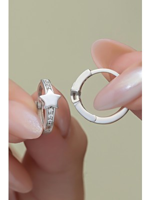 Nereze 925 Ayar Gümüş Rodyum Kaplama Yıldız Detay 15 mm Halka Küpe