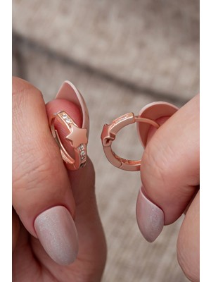 Nereze 925 Ayar Gümüş Rose Kaplama Yıldız Detay 15 mm Halka Küpe