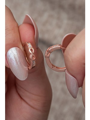 Nereze 925 Ayar Gümüş Rose Kaplama Sonsuzluk Detay 15 mm Halka Küpe