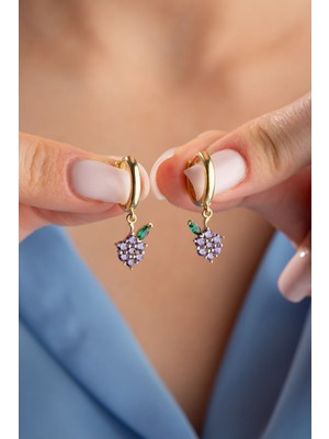 Nereze 925 Ayar Gümüş Gold Kaplama 10 mm Sallantılı Üzüm Küpe