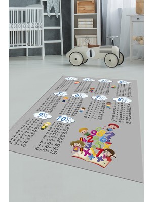 Evdeya Dijital Baskılı Kaymaz Yıkanabilir Çarpım Tablosu Desenli Çocuk Odası Halısı, Çocuk-05-Gri,