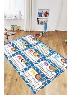 Evdeya Çarpım Tablosu Temalı Yıkanabilir Eğitici Çocuk Odası Oyun Halısı, Çocuk-45-Mavi,