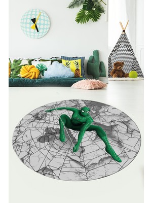 Evdeya Dijital Kaymaz Yıkanabilir Çizgifilm Temalı Erkek Yuvarlak Çocuk Odası Halısı, Y-Çocuk-41-Yeşil,