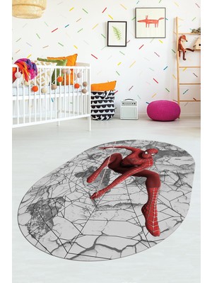 Evdeya Dijital Kaymaz Yıkanabilir Çizgifilm Temalı Erkek Oval Çocuk Odası Halısı, O-Çocuk-41-Kırmızı,