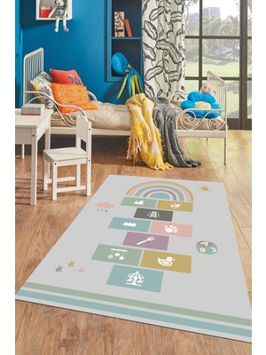 Evdeya Dijital Baskılı Kaymaz Yıkanabilir Sek Sek Eğitici Çocuk Odası Oyun Halısı, Çocuk-31-Gri,