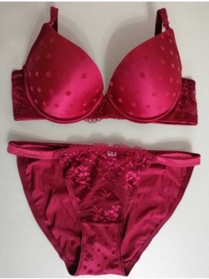 Orkide Kaktüs Dolu Cup Sütyen Takımı Bordo