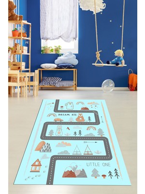 Evdeya Kaymaz Taban Yıkanabilir Trafik Yollu Eğlendirici Çocuk Odası Oyun Halısı, Çocuk-16-Mavi,