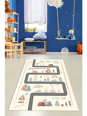 Evdeya Kaymaz Taban Yıkanabilir Trafik Yollu Eğlendirici Çocuk Odası Oyun Halısı, Çocuk-16-Krem,