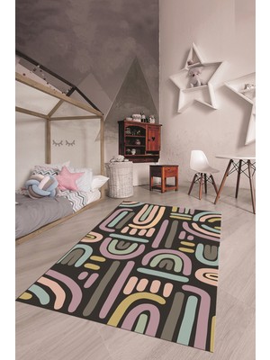 Evdeya Dijital Baskılı Kaymaz Taban Yıkanabilir Renkli Çocuk Odası Halısı, Çocuk-26-Antrasit,