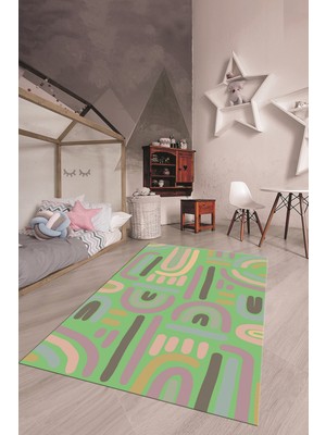 Evdeya Dijital Baskılı Kaymaz Taban Yıkanabilir Renkli Çocuk Odası Halısı, Çocuk-26-Yeşil,