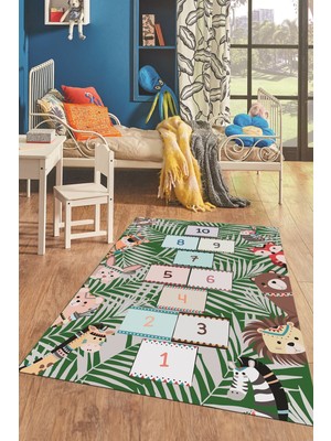 Evdeya Dijital Baskılı Kaymaz Yıkanabilir Sek Sek Desen Eğlendirici Çocuk Odası Halısı, Çocuk-28-Yeşil,