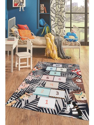 Evdeya Dijital Baskılı Kaymaz Yıkanabilir Sek Sek Desen Eğlendirici Çocuk Odası Halısı, Çocuk-28-Lacivert,