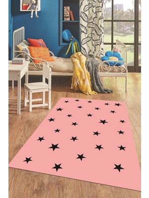 Evdeya Dijital Baskılı Kaymaz Yıkanabilir Yıldız Desen Çocuk Odası Oyun Halısı, Çocuk-32-Pembe,