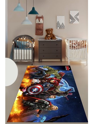 Evdeya Dijital Baskılı Kaymaz Yıkanabilir Çizgifilm Temalı Çocuk Odası Halısı, Çocuk-39-Renkli,